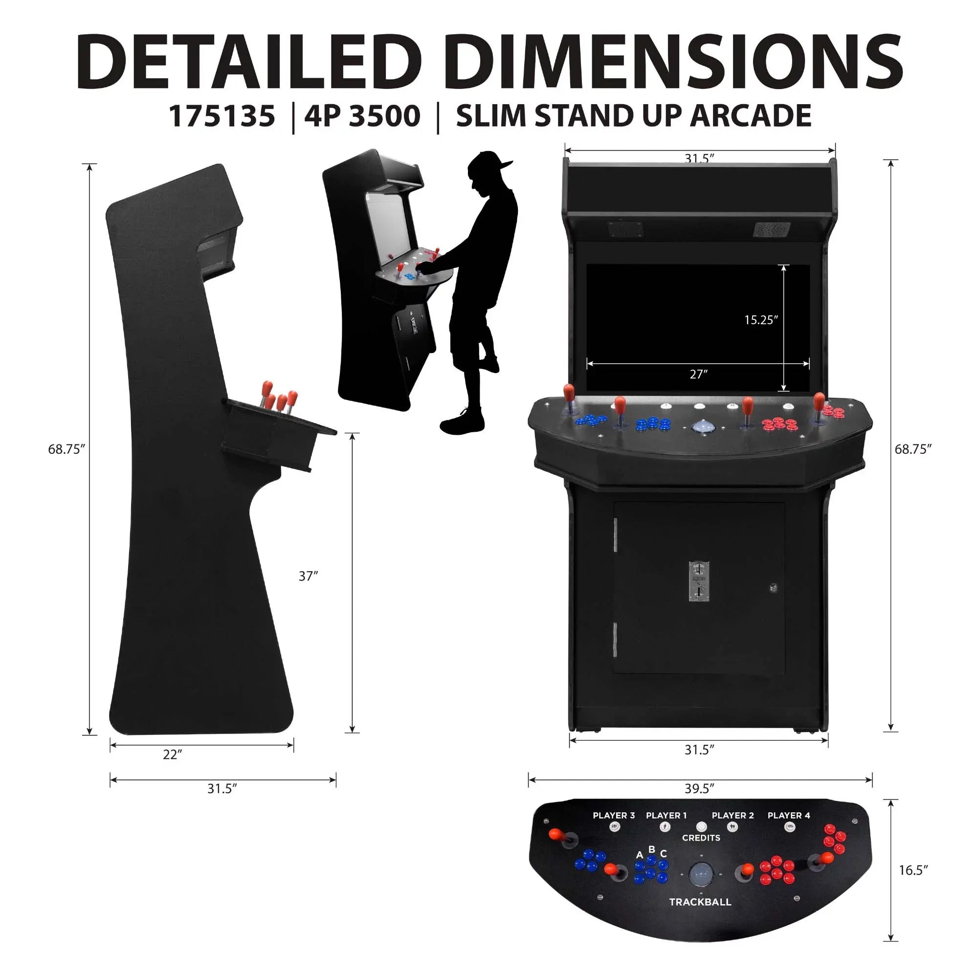Creative Arcades 4-Player Slim Stand-Up Arcade Machine