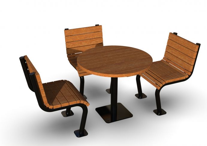 UltraSite 38" Denali Round Recycled Plastic Table, 3 Seat, Surface Mount