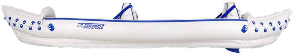 Sea Eagle 370 Inflatable Portable Sport Kayak Canoe 3-Person Pro Package with Paddles, White/Blue (New)