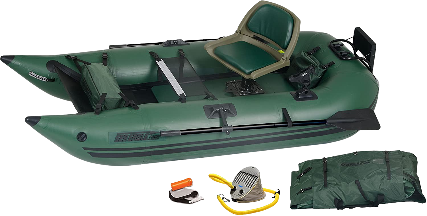 Sea Eagle 285 Inflatable Portable Frameless Fishing Pontoon Boat Pro Package, Green (New)