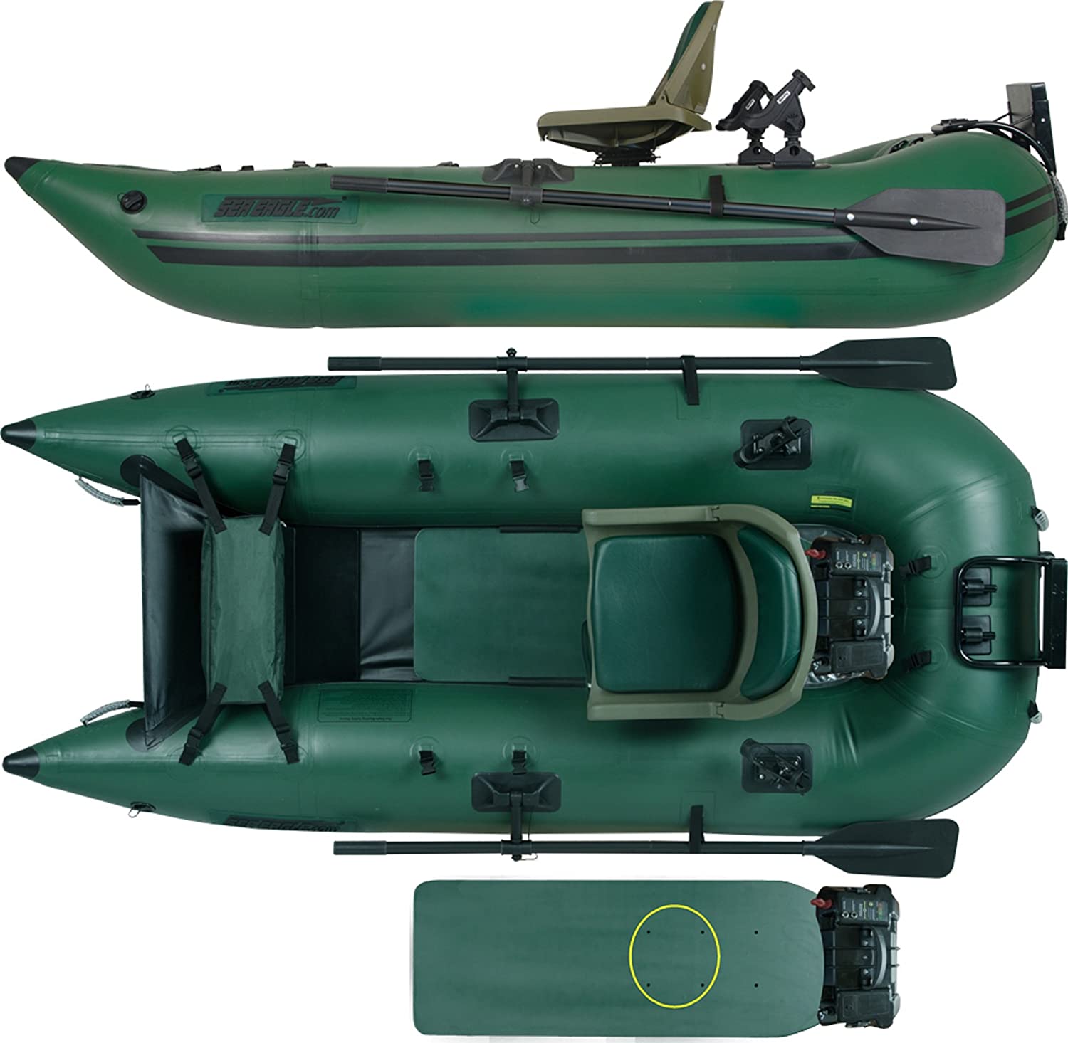 Sea Eagle 285 Inflatable Portable Frameless Fishing Pontoon Boat Pro Package, Green (New)