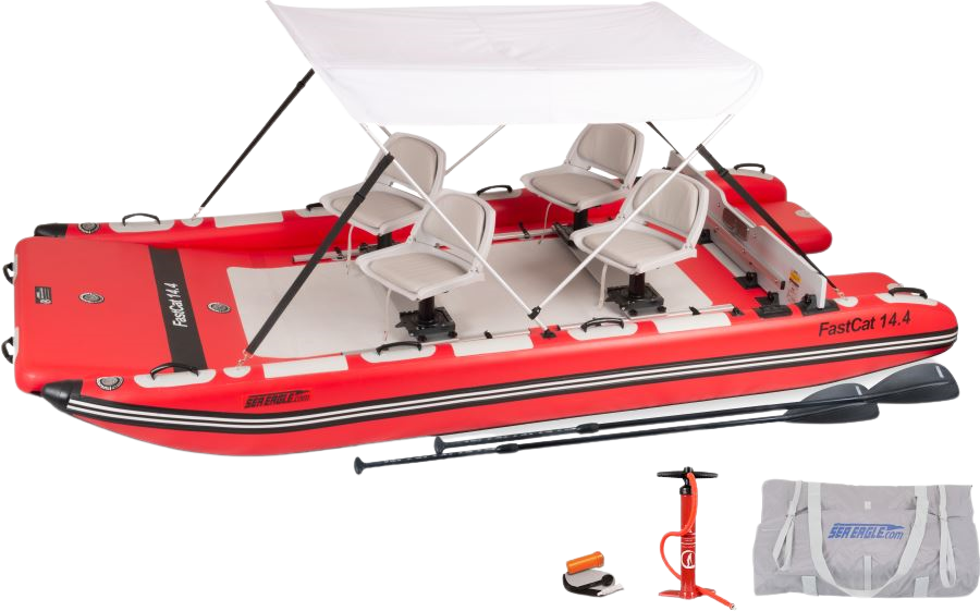 Sea Eagle FASTCAT14 Catamaran Inflatable Boat Swivel Seat Canopy Package (New)