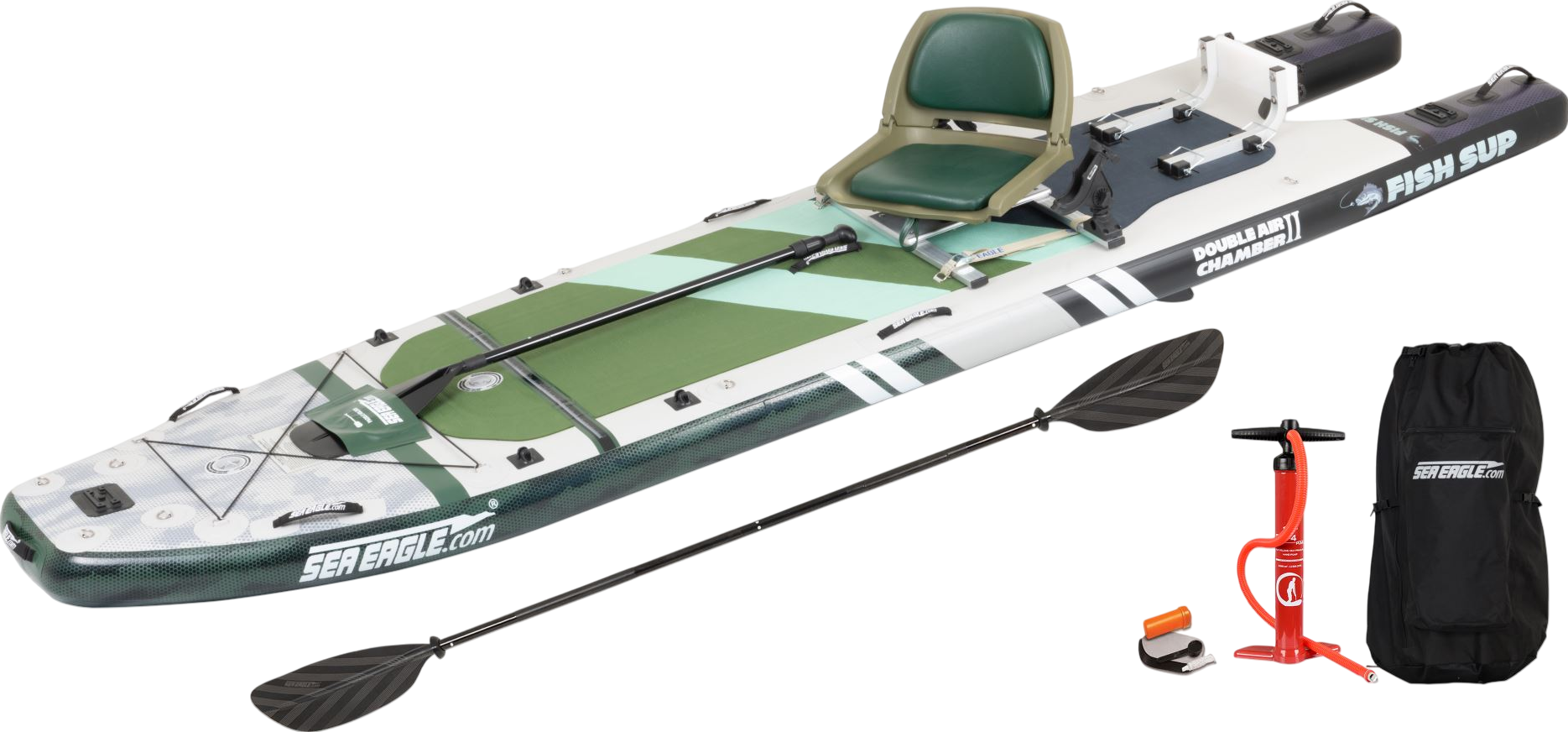 Sea Eagle FishSUP 1210 12'10" Inflatable Fishing Paddleboard Swivel Seat Fishing Rig Package (New)