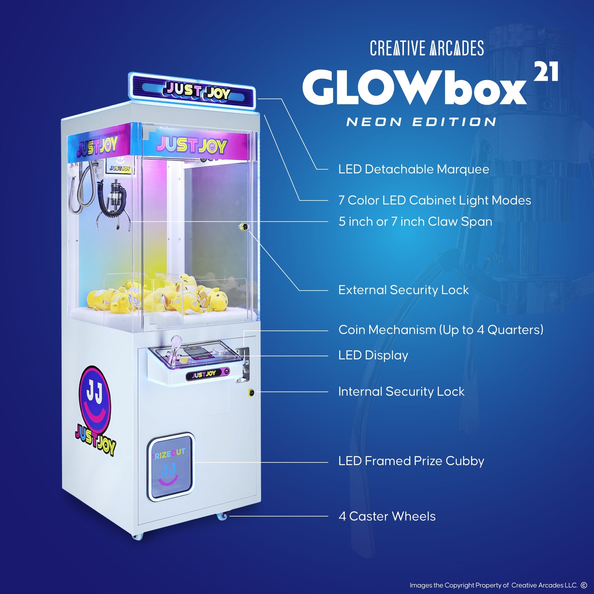 Creative Arcades Glow Box 21" Claw Machine with Neon Lights