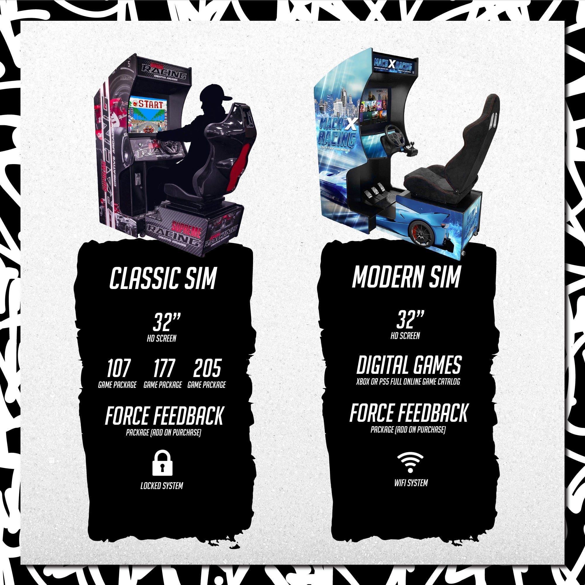 Creative Arcades Modern Racing Sim Machine (Wi-Fi Compatible)