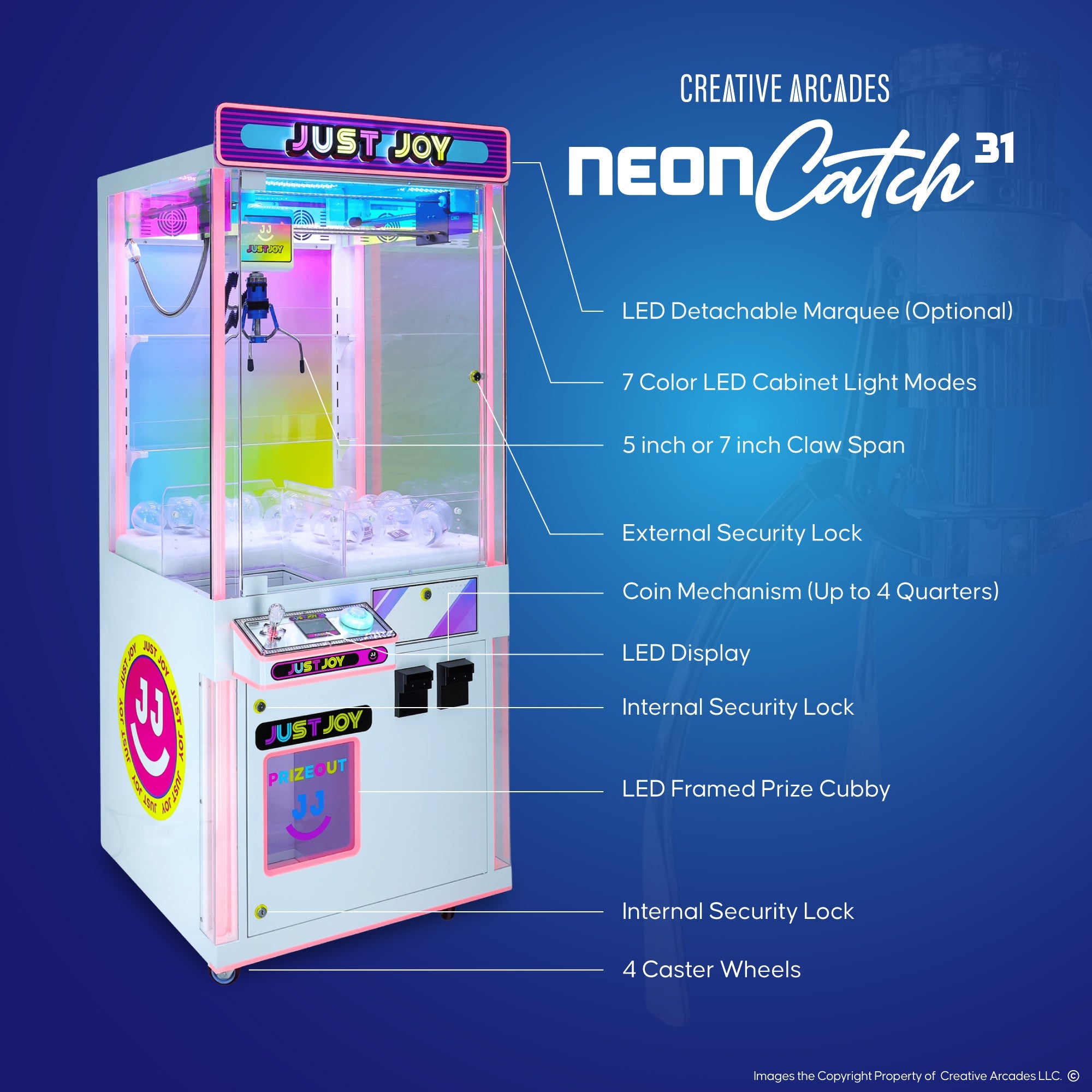 Creative Arcades Neon Catch 31" Claw Machine with Neon Lights