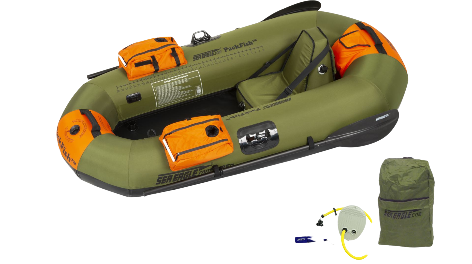 Sea Eagle PackFish 7 Inflatable Boat Pro Fishing Package, Green/Orange (New)