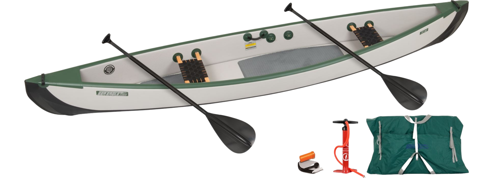 Sea Eagle TC16 Inflatable Travel Canoe with Wood/Web Seats 2-Person Start Up Package (New)