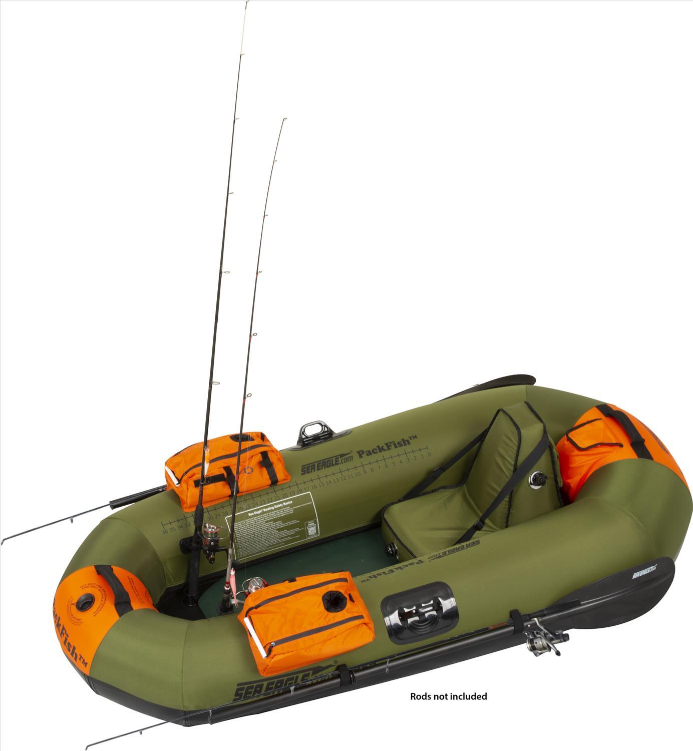 Sea Eagle PackFish 7 Inflatable Boat Pro Fishing Package, Green/Orange (New)