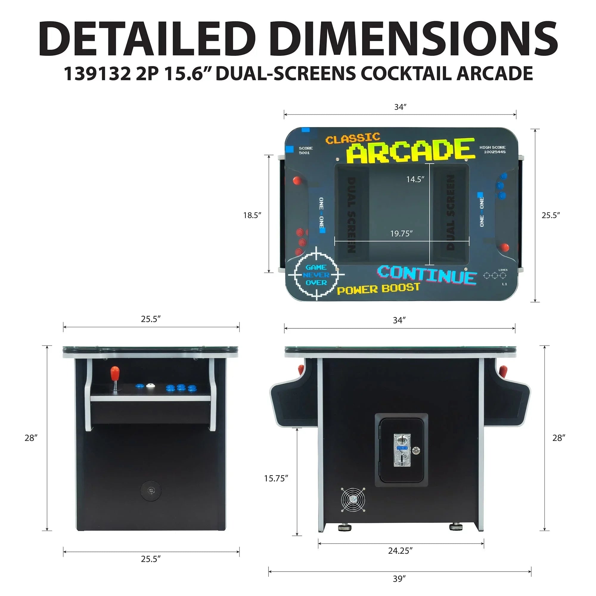 Creative Arcades 2-Player Dual-Screen Cocktail Arcade Machine