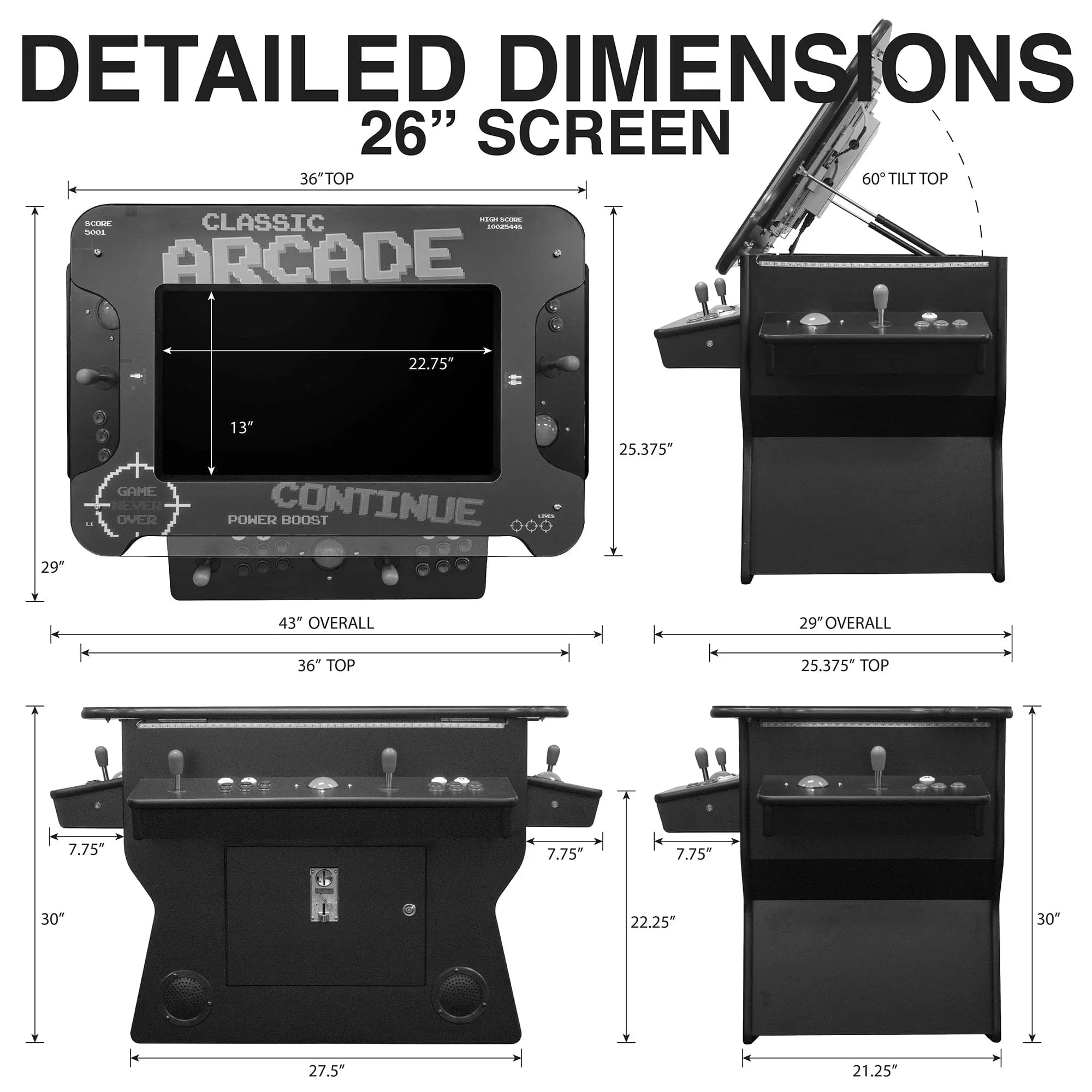 Creative Arcades 3-Sided Tilt Cocktail Table Arcade Machine