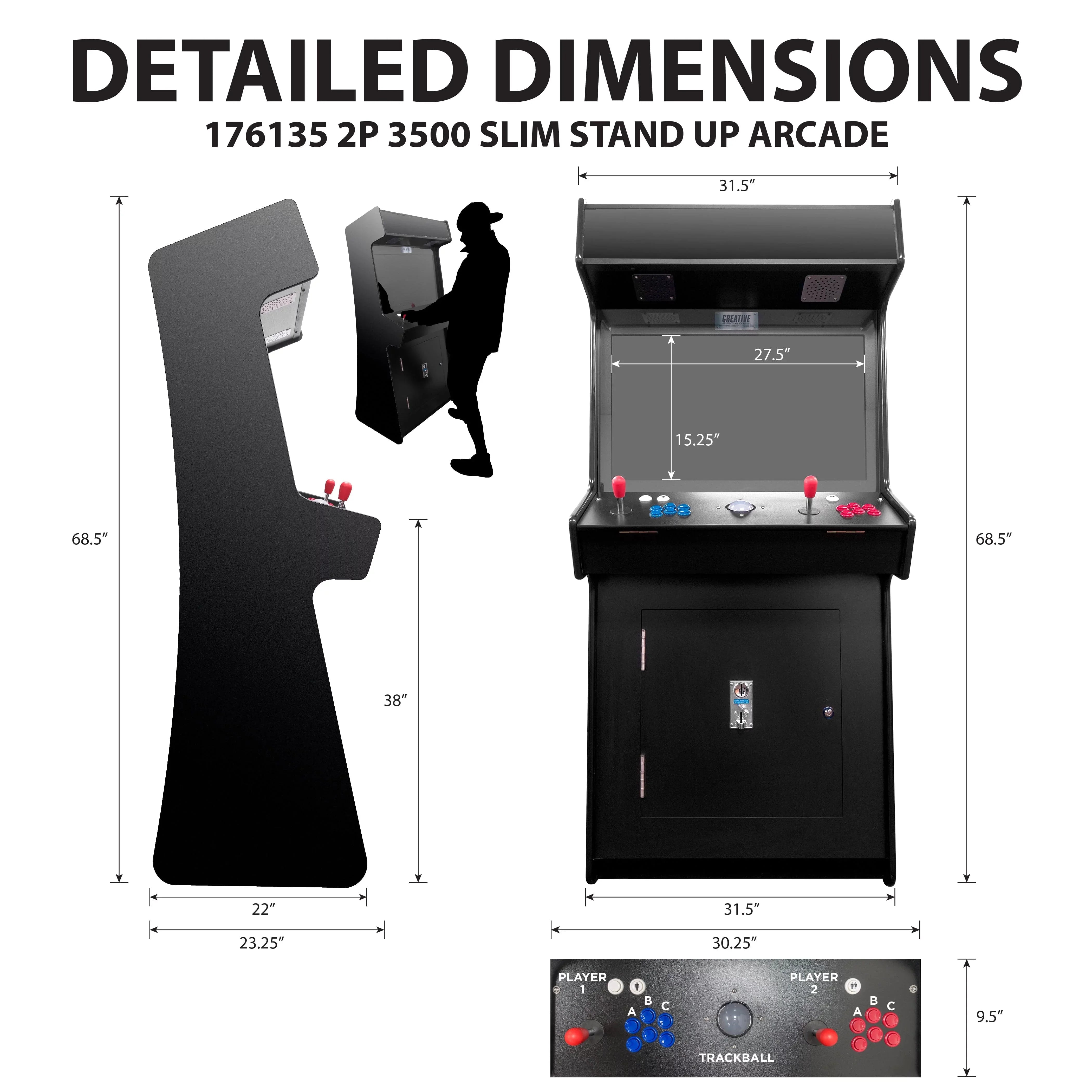Creative Arcades 2-Player Slim Stand-Up Arcade Machine