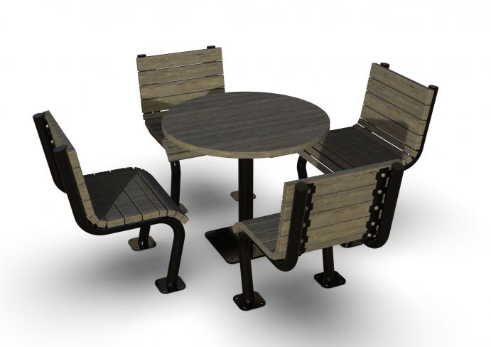 UltraSite 38" Denali Round Recycled Plastic Table, 4 Seat, Inground