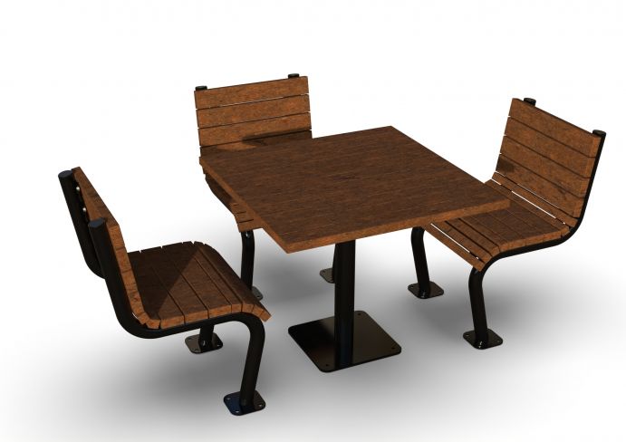 UltraSite 38.5" Denali Square Recycled Plastic Table, 3 Seat, Inground