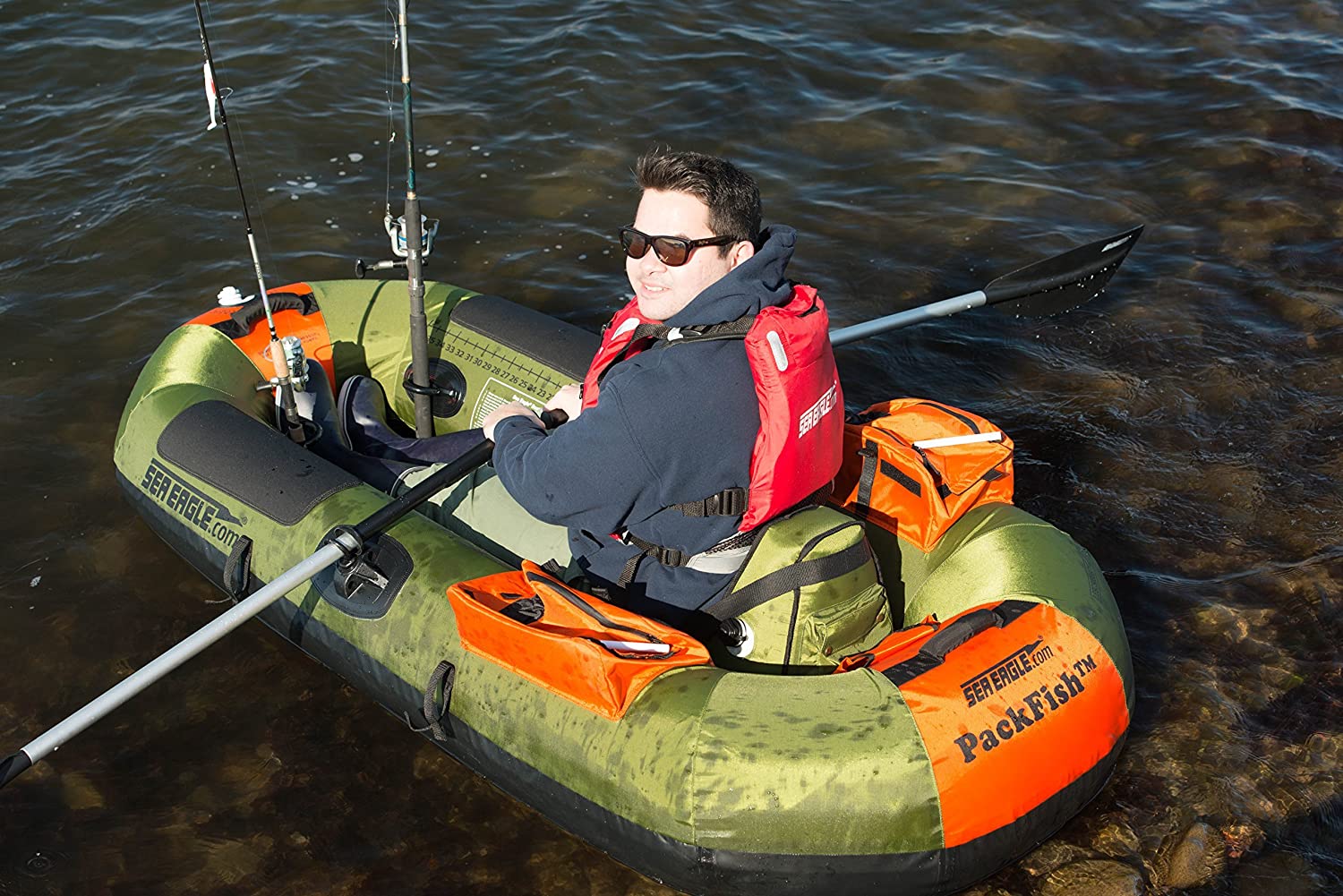 Sea Eagle PackFish 7 Inflatable Boat Pro Fishing Package, Green/Orange (New)
