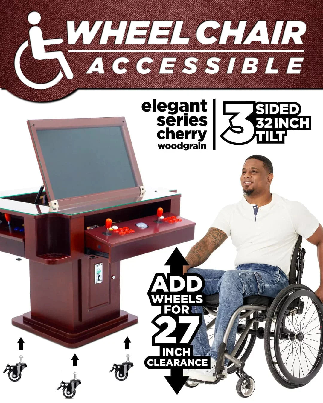 Creative Arcades Elegant Tilt Cherrywood Cocktail Arcade Machine